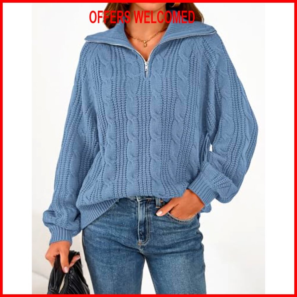 Quarter Zip Pullover Collared Cable Knit Sweater … - image 2